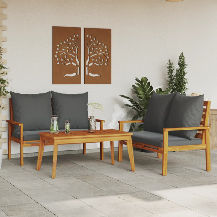 Brambly Cottage 3 Piece Garden Lounge Set With Cushions Solid Wood